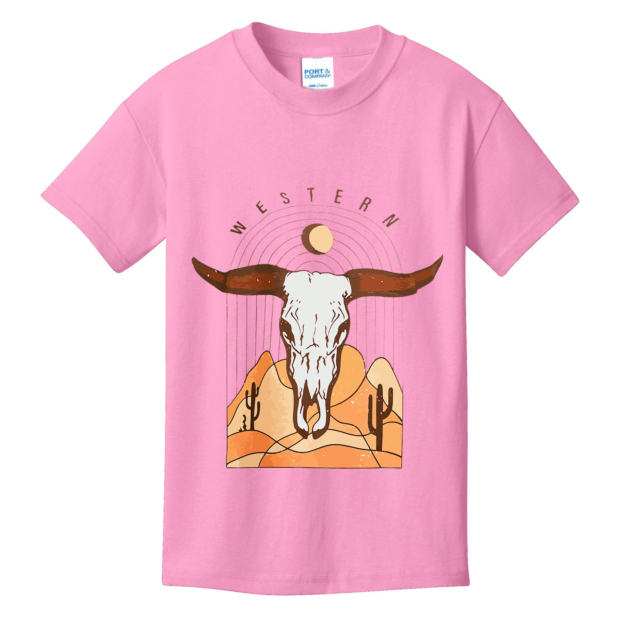 Cow Bull Cattle Skull Head Western Kids T-Shirt