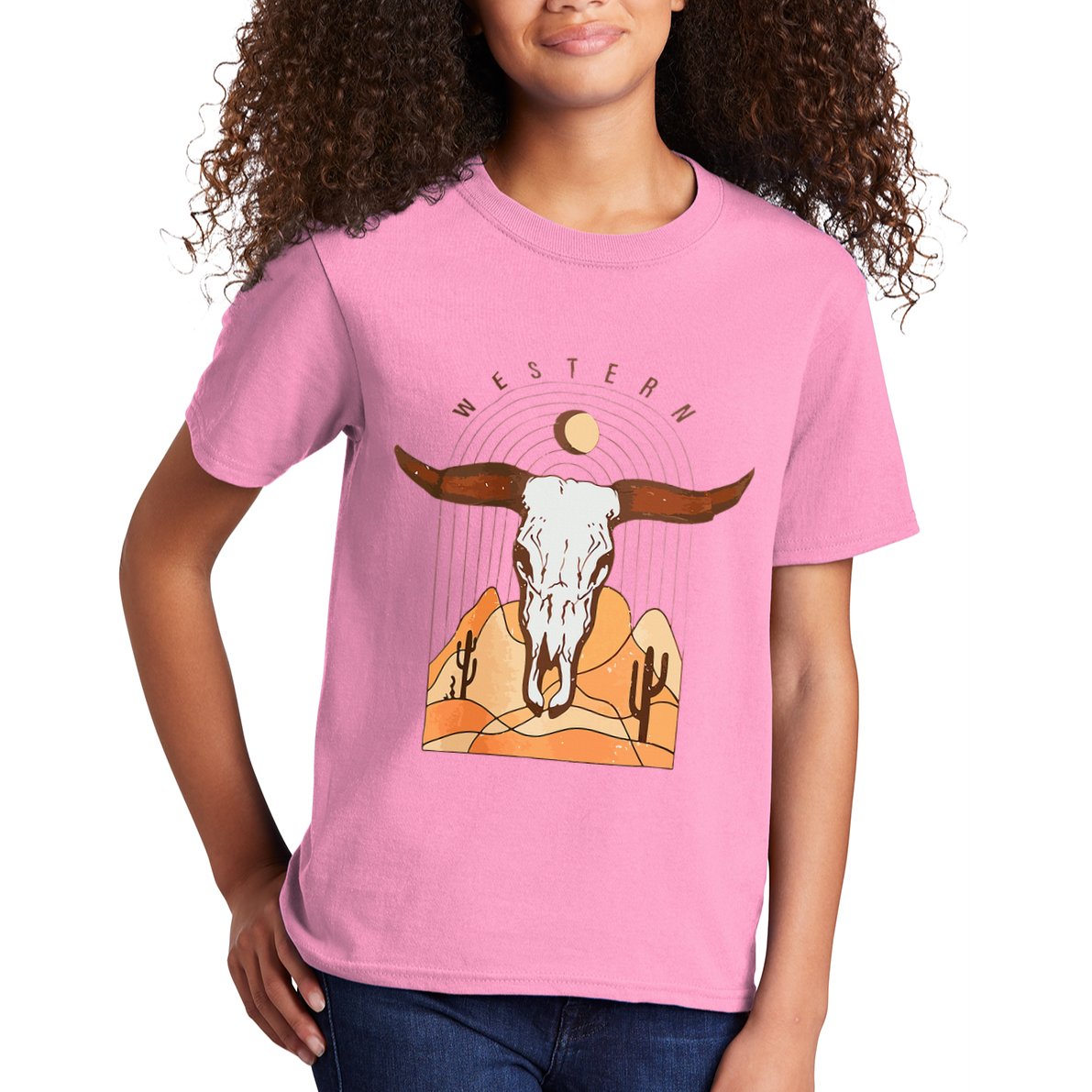 Cow Bull Cattle Skull Head Western Kids T-Shirt