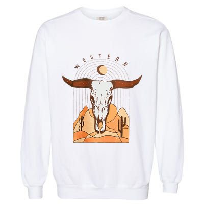 Cow Bull Cattle Skull Head Western Garment-Dyed Sweatshirt