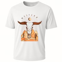 Cow Bull Cattle Skull Head Western Cooling Performance Crew T-Shirt