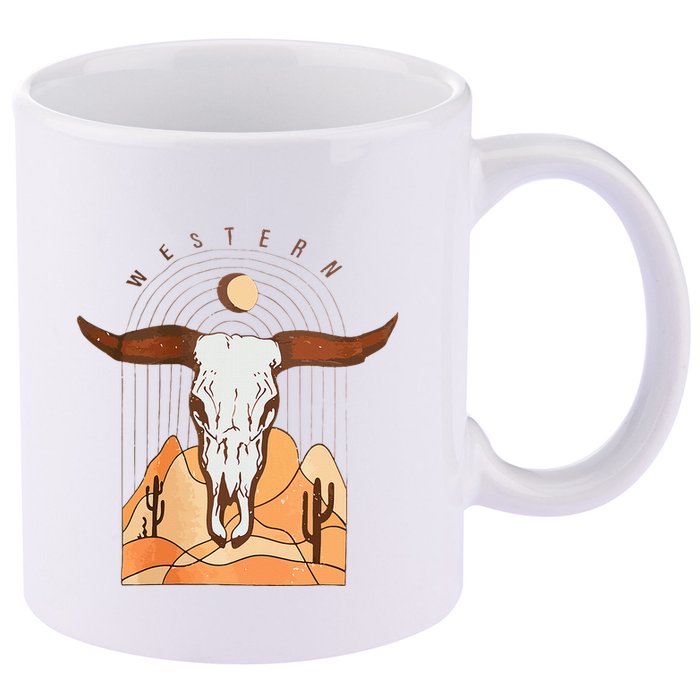 Cow Bull Cattle Skull Head Western 11oz C Handle Ceramic Mug