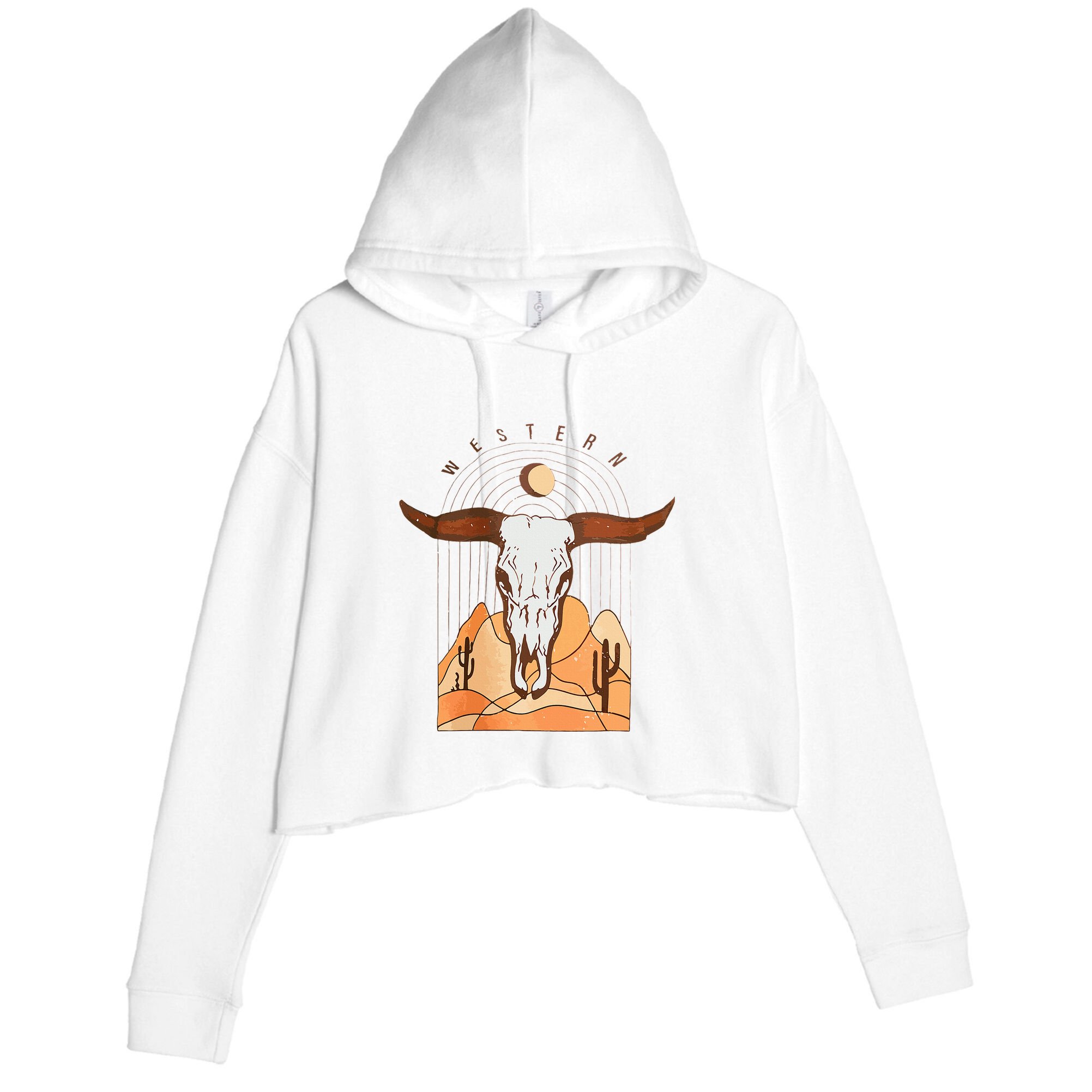 Cow Bull Cattle Skull Head Western Crop Fleece Hoodie