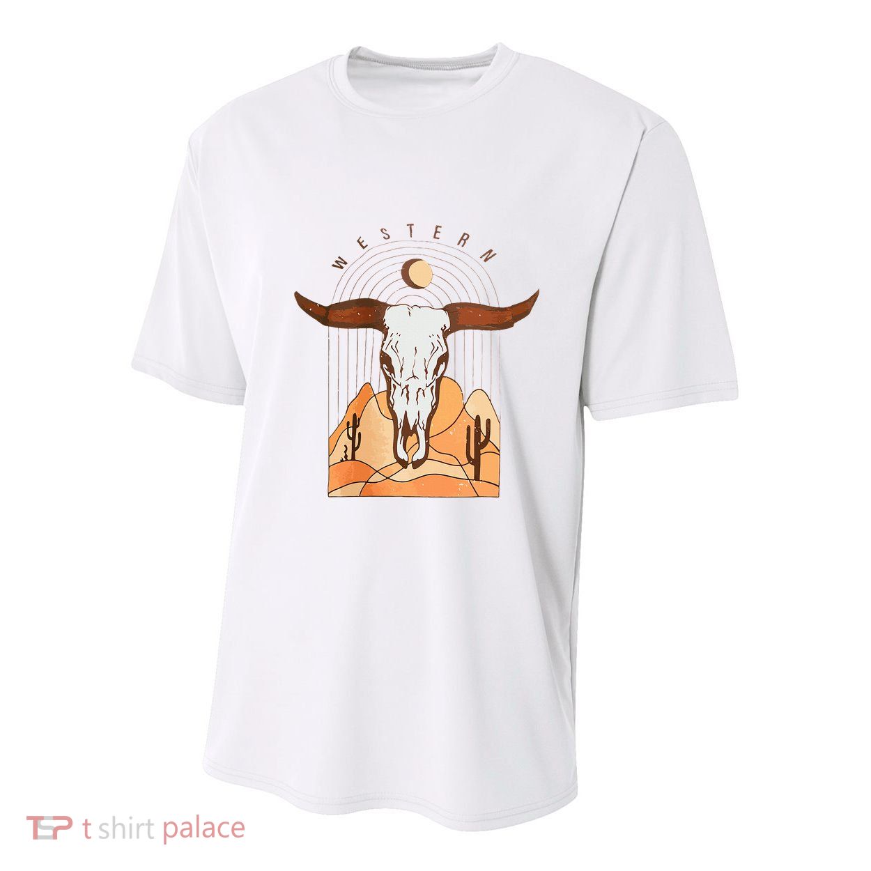 Cow Bull Cattle Skull Head Western Youth Performance Sprint T-Shirt
