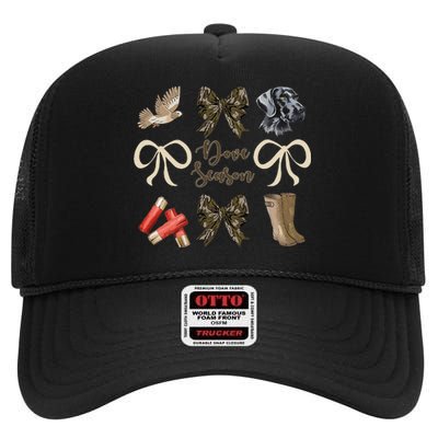 Camo Bow Coquette Dove Season Hunting Dove Hunter Hunt Girl Gift High Crown Mesh Back Trucker Hat