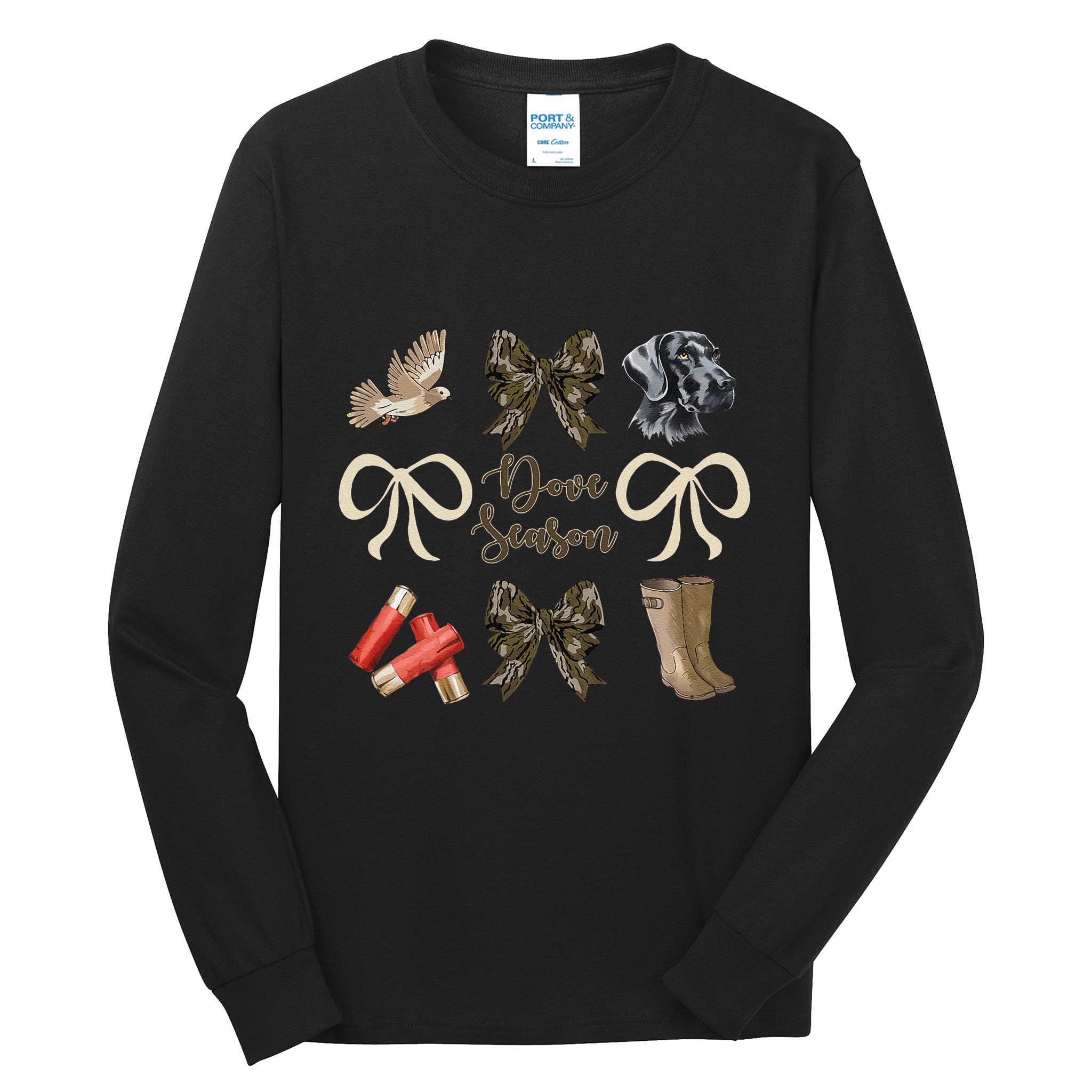 Camo Bow Coquette Dove Season Hunting Dove Hunter Hunt Girl Gift Tall Long Sleeve T-Shirt
