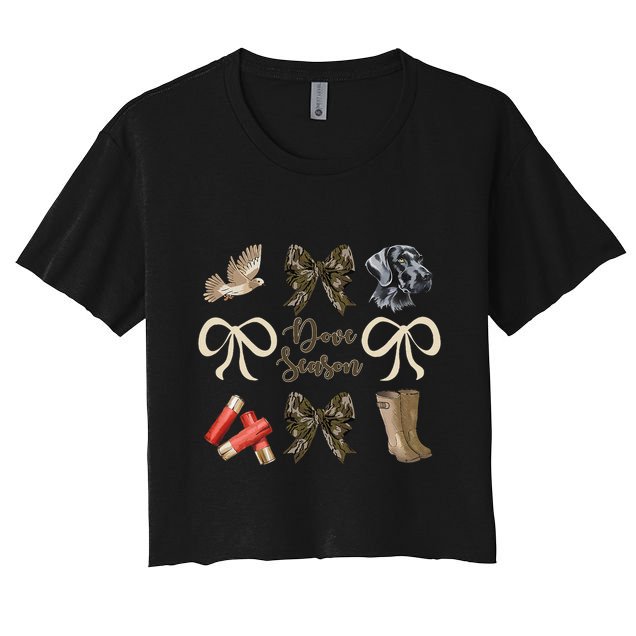 Camo Bow Coquette Dove Season Hunting Dove Hunter Hunt Girl Gift Women's Crop Top Tee