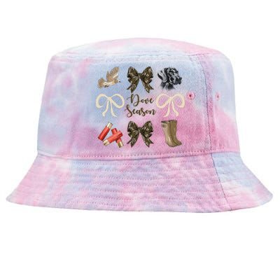 Camo Bow Coquette Dove Season Hunting Dove Hunter Hunt Girl Gift Tie-Dyed Bucket Hat