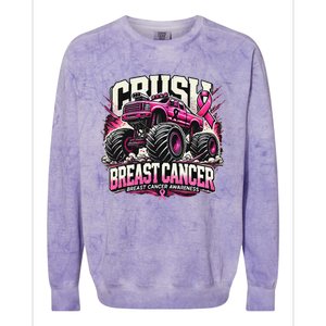 Crush Breast Cancer Awareness Monster Truck Boy Colorblast Crewneck Sweatshirt