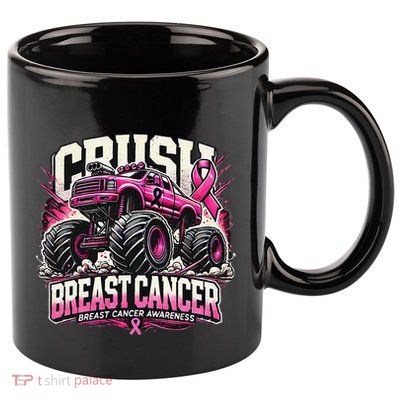 Crush Breast Cancer Awareness Monster Truck Boy 11oz C Handle Ceramic Mug