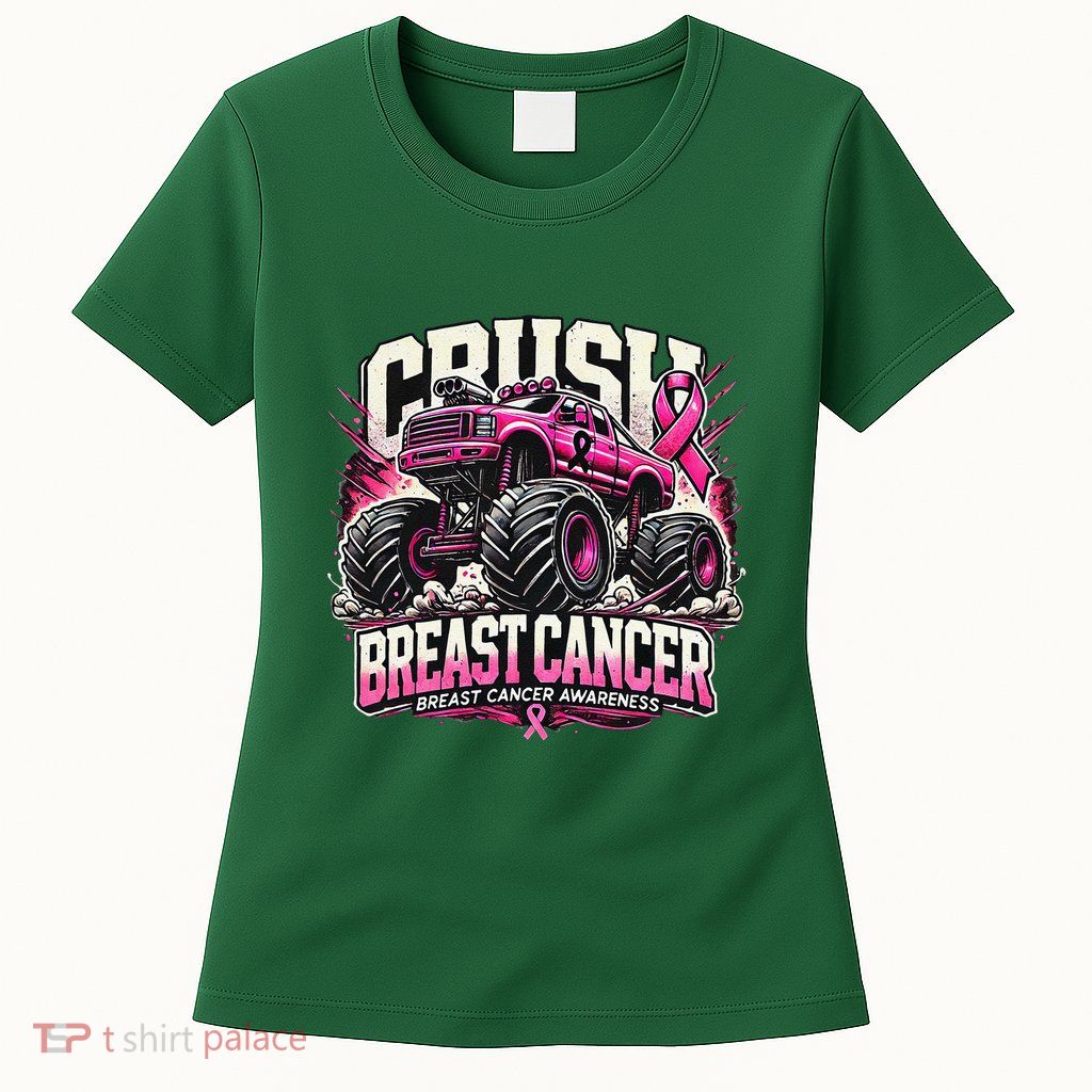 Crush Breast Cancer Awareness Monster Truck Boy Womens T-Shirt