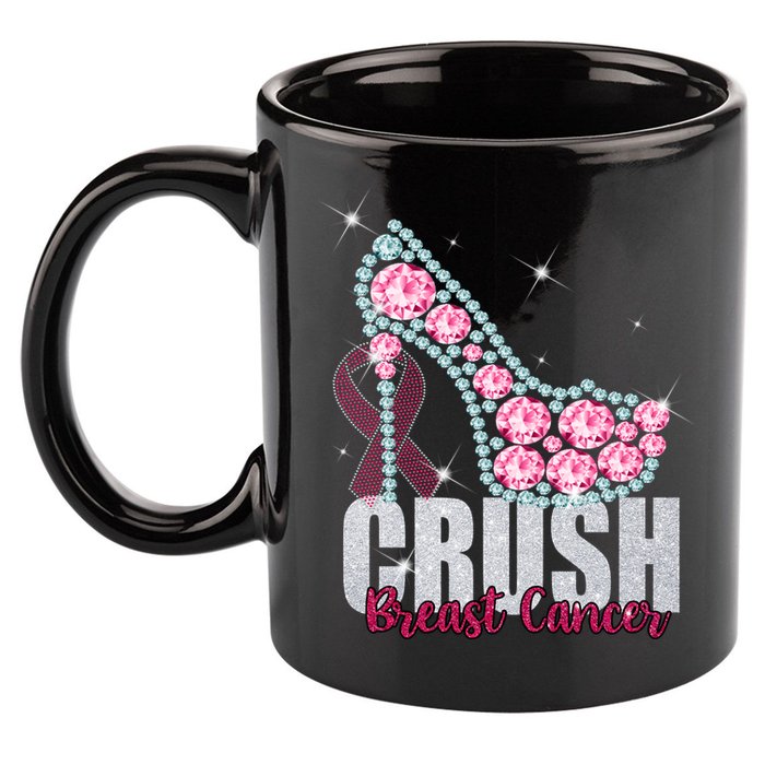 Crush Breast Cancer Cute Sparkly Design 11oz C Handle Ceramic Mug