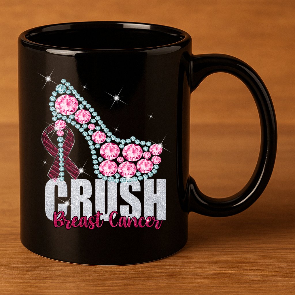 Crush Breast Cancer Cute Sparkly Design 11oz C Handle Ceramic Mug