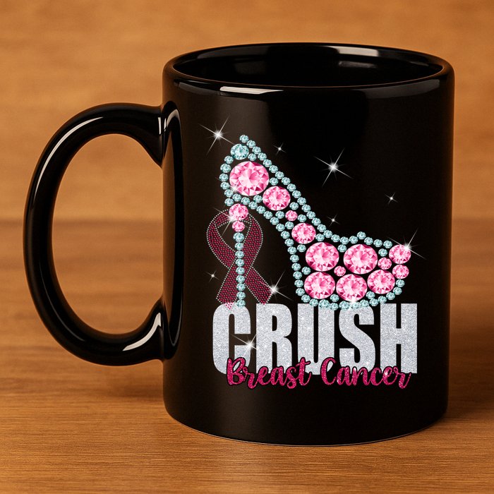 Crush Breast Cancer Cute Sparkly Design 11oz C Handle Ceramic Mug