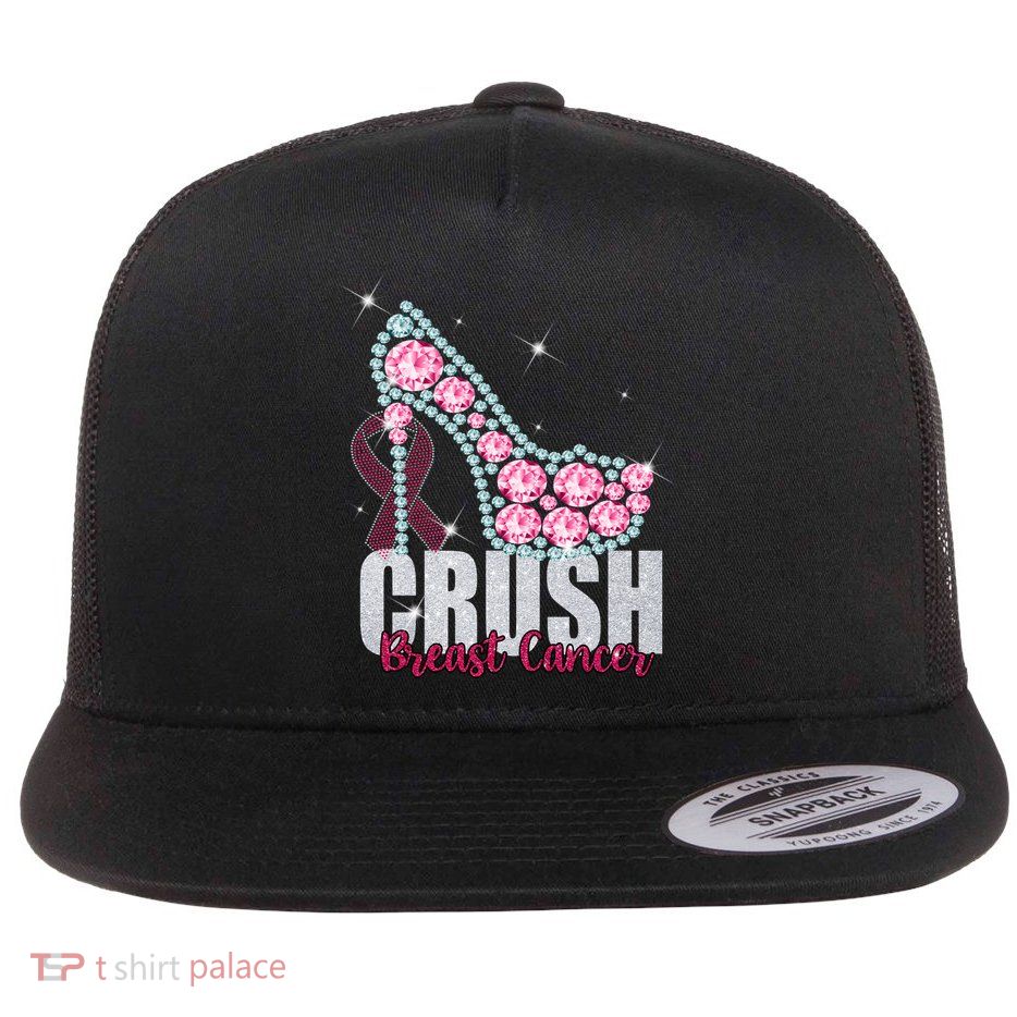 Crush Breast Cancer Cute Sparkly Design Flat Bill Trucker Hat