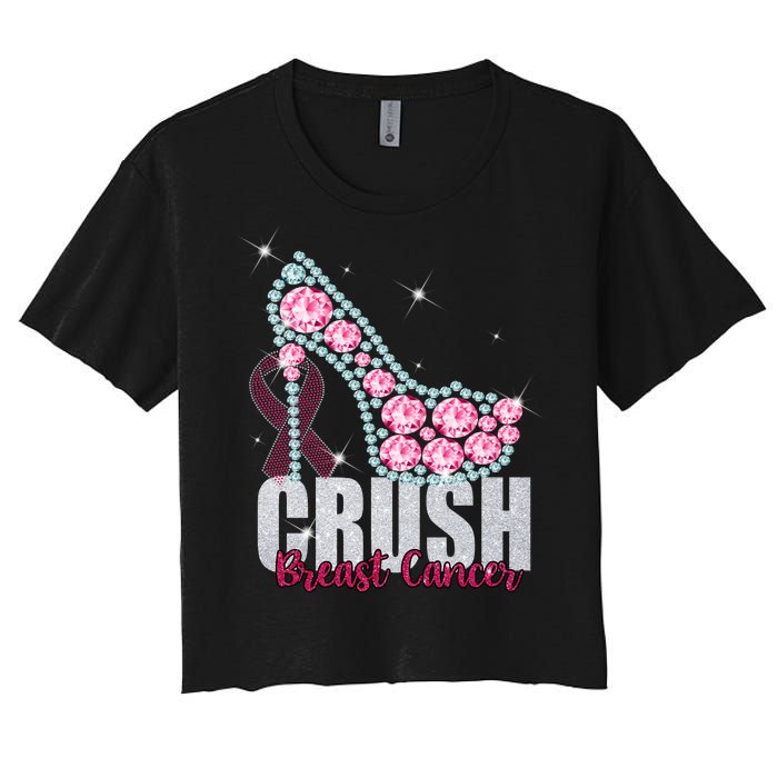 Crush Breast Cancer Cute Sparkly Design Women's Crop Top Tee