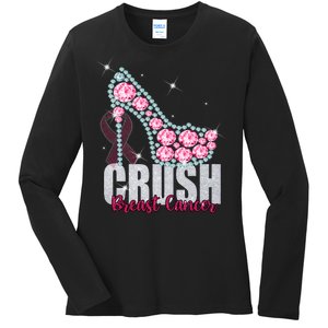 Crush Breast Cancer Cute Sparkly Design Ladies Long Sleeve Shirt