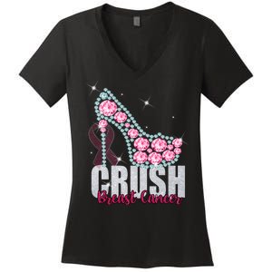 Crush Breast Cancer Cute Sparkly Design Women's V-Neck T-Shirt