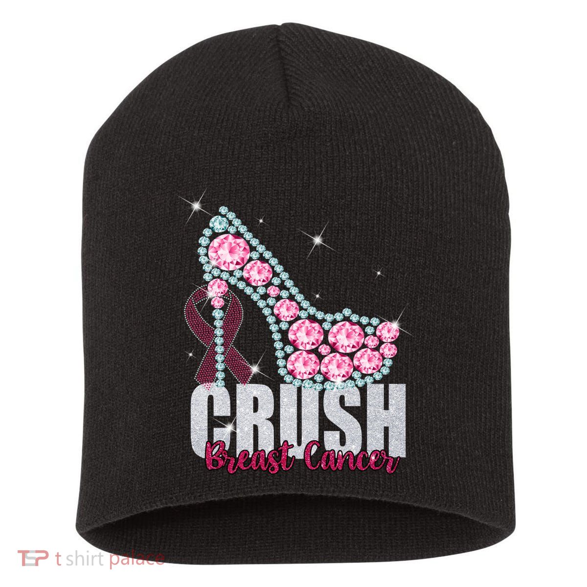 Crush Breast Cancer Cute Sparkly Design Short Acrylic Beanie
