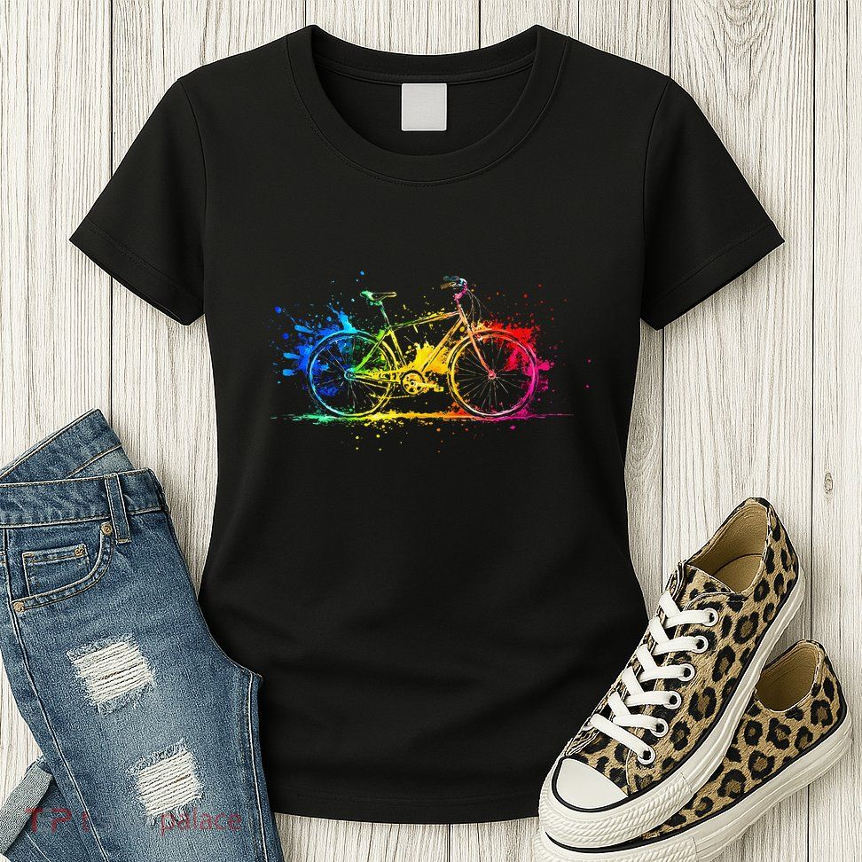 Colorful Bicycle Cycling Biking Cyclist Bicycling Womens T-Shirt