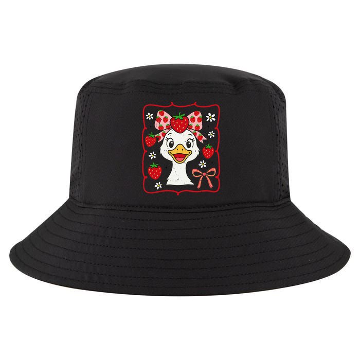 Coquette Bow Cute Strawberry Goose Lover Girly Summer Vibes Cool Comfort Performance Bucket Hat