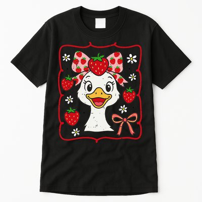 Coquette Bow Cute Strawberry Goose Lover Girly Summer Vibes Tall T-Shirt
