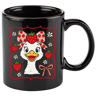Coquette Bow Cute Strawberry Goose Lover Girly Summer Vibes 11oz C Handle Ceramic Mug
