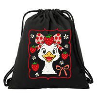 Coquette Bow Cute Strawberry Goose Lover Girly Summer Vibes Drawstring Bag