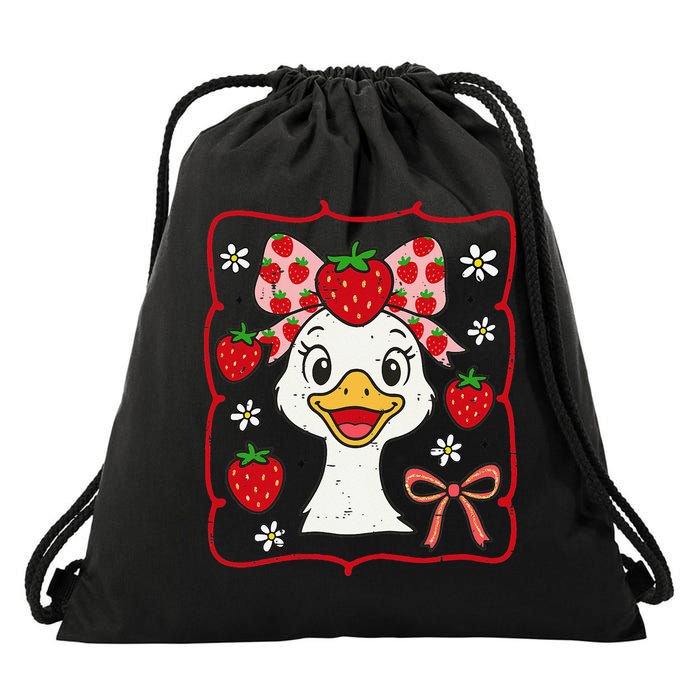 Coquette Bow Cute Strawberry Goose Lover Girly Summer Vibes Drawstring Bag