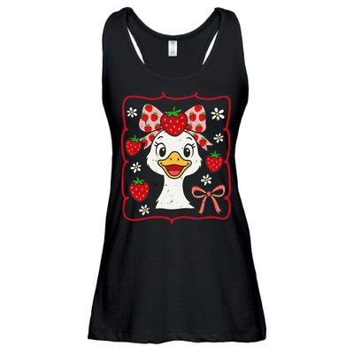 Coquette Bow Cute Strawberry Goose Lover Girly Summer Vibes Ladies Essential Flowy Tank