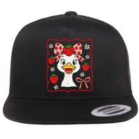 Coquette Bow Cute Strawberry Goose Lover Girly Summer Vibes Flat Bill Trucker Hat