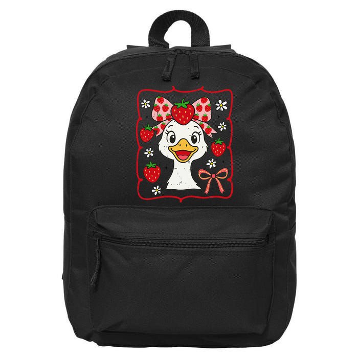 Coquette Bow Cute Strawberry Goose Lover Girly Summer Vibes 16 in Basic Backpack