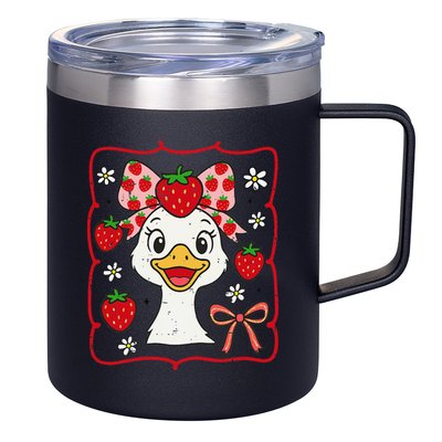 Coquette Bow Cute Strawberry Goose Lover Girly Summer Vibes 12oz Stainless Steel Coffee Mug