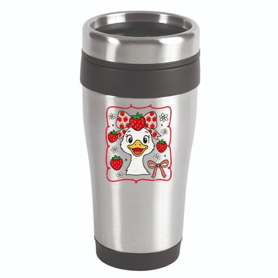 Coquette Bow Cute Strawberry Goose Lover Girly Summer Vibes 16oz Travel Tumbler