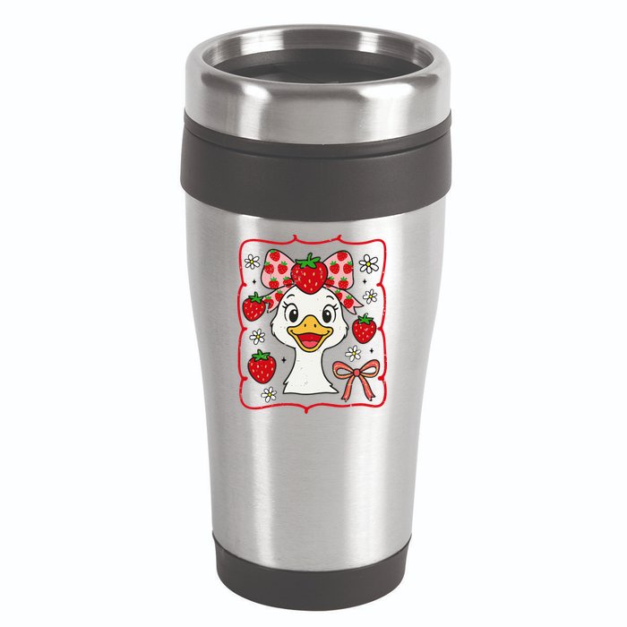 Coquette Bow Cute Strawberry Goose Lover Girly Summer Vibes 16oz Travel Tumbler