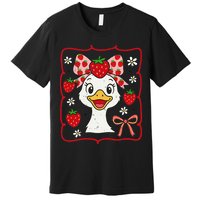 Coquette Bow Cute Strawberry Goose Lover Girly Summer Vibes Premium T-Shirt