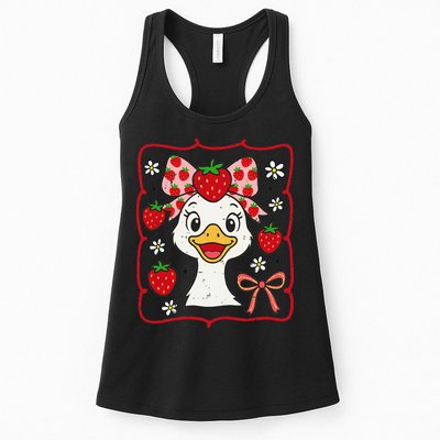 Coquette Bow Cute Strawberry Goose Lover Girly Summer Vibes Womens Tank Top