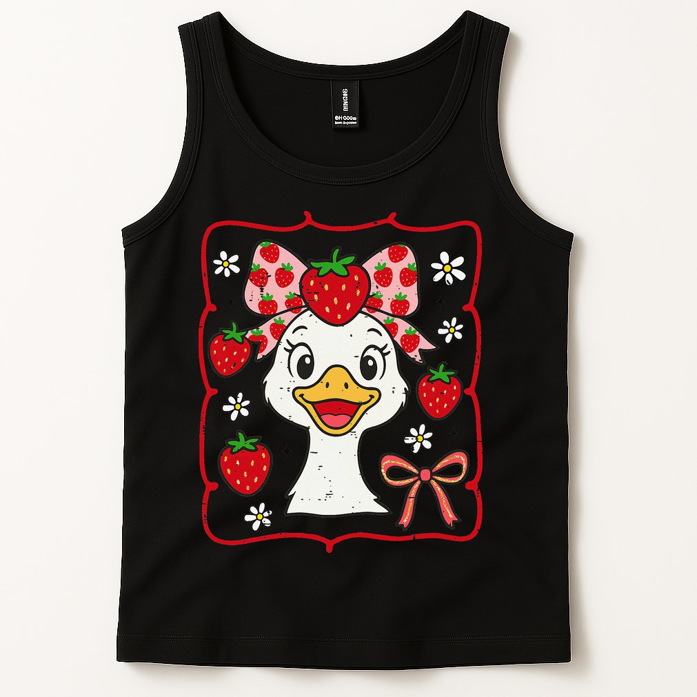 Coquette Bow Cute Strawberry Goose Lover Girly Summer Vibes Tank Top