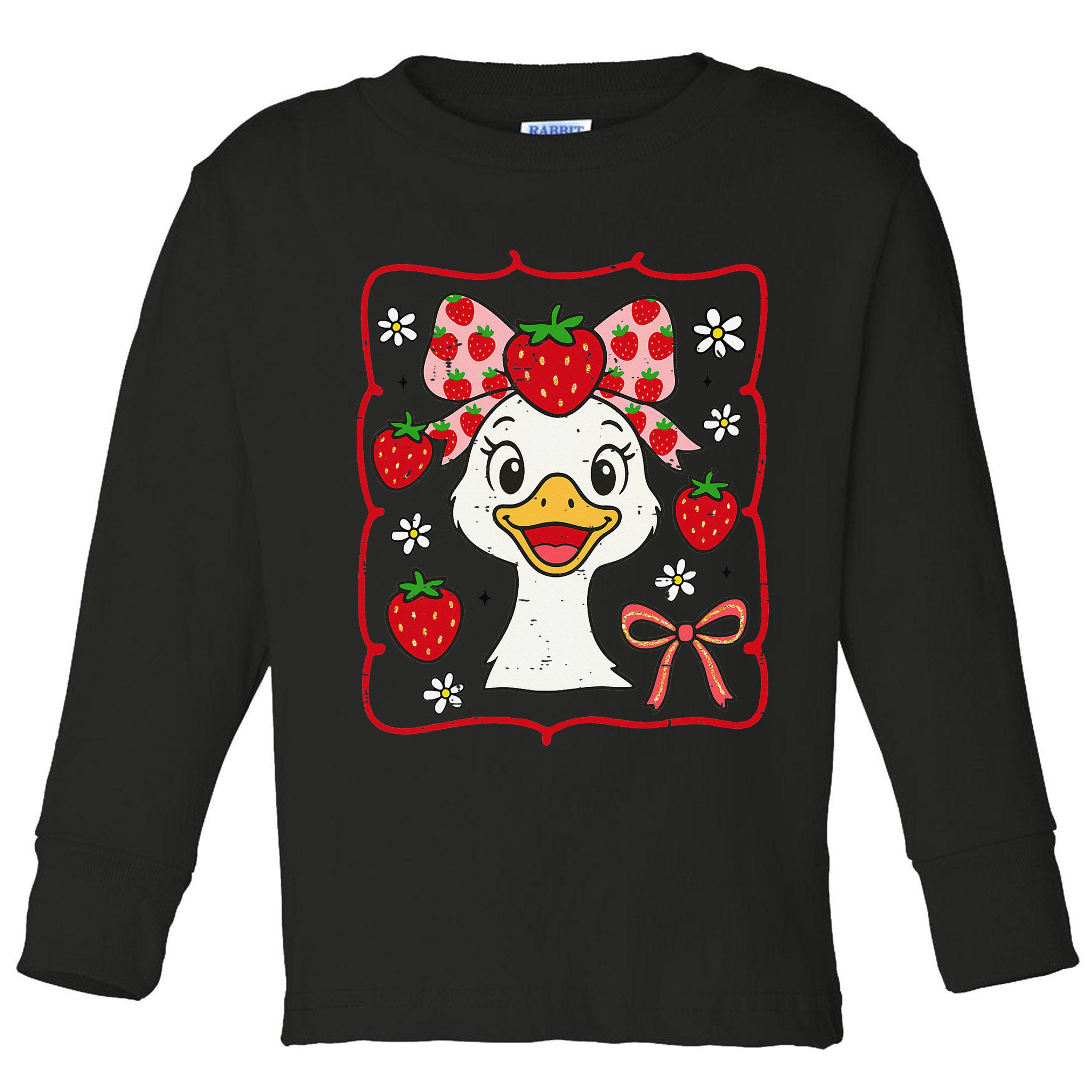 Coquette Bow Cute Strawberry Goose Lover Girly Summer Vibes Toddler Long Sleeve Shirt
