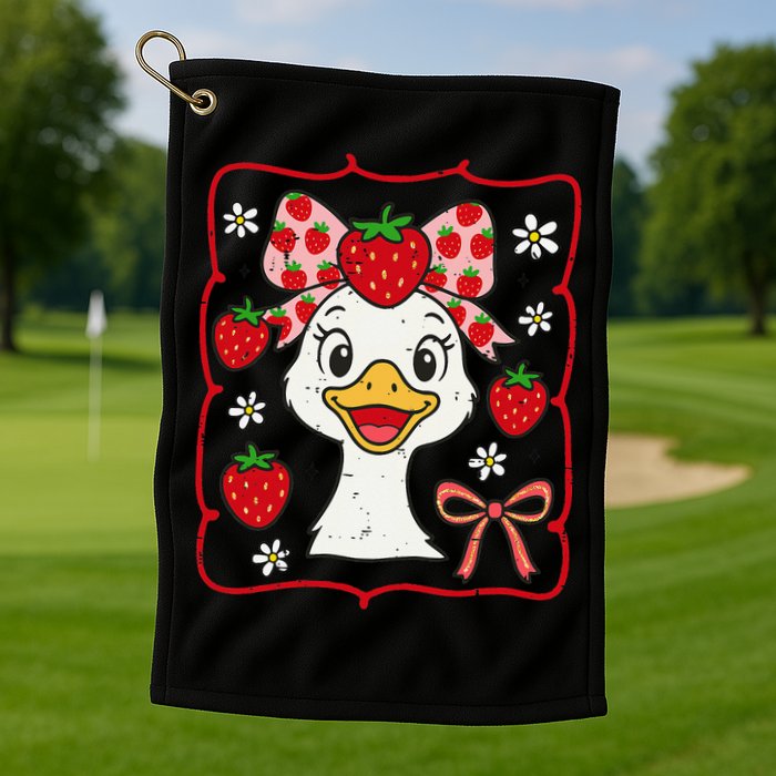Coquette Bow Cute Strawberry Goose Lover Girly Summer Vibes Golf Towel