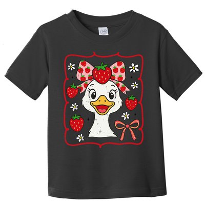 Coquette Bow Cute Strawberry Goose Lover Girly Summer Vibes Toddler T-Shirt