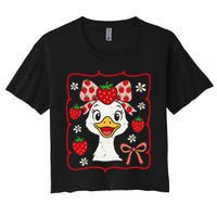 Coquette Bow Cute Strawberry Goose Lover Girly Summer Vibes Women's Crop Top Tee