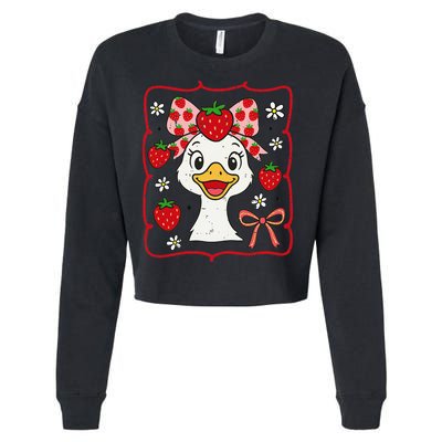 Coquette Bow Cute Strawberry Goose Lover Girly Summer Vibes Cropped Pullover Crew