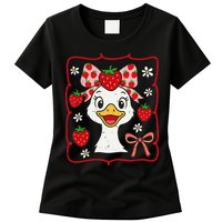 Coquette Bow Cute Strawberry Goose Lover Girly Summer Vibes Womens T-Shirt