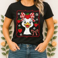 Coquette Bow Cute Strawberry Goose Lover Girly Summer Vibes Womens T-Shirt