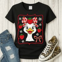 Coquette Bow Cute Strawberry Goose Lover Girly Summer Vibes Womens T-Shirt