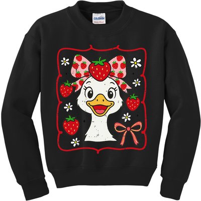 Coquette Bow Cute Strawberry Goose Lover Girly Summer Vibes Kids Sweatshirt