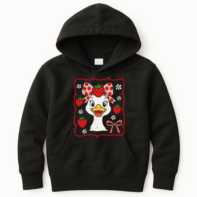 Coquette Bow Cute Strawberry Goose Lover Girly Summer Vibes Kids Hoodie