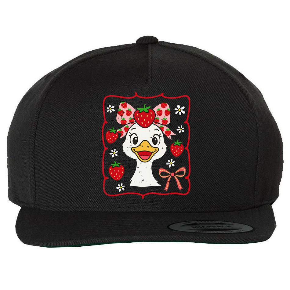 Coquette Bow Cute Strawberry Goose Lover Girly Summer Vibes Wool Snapback Cap