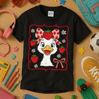 Coquette Bow Cute Strawberry Goose Lover Girly Summer Vibes Kids T-Shirt