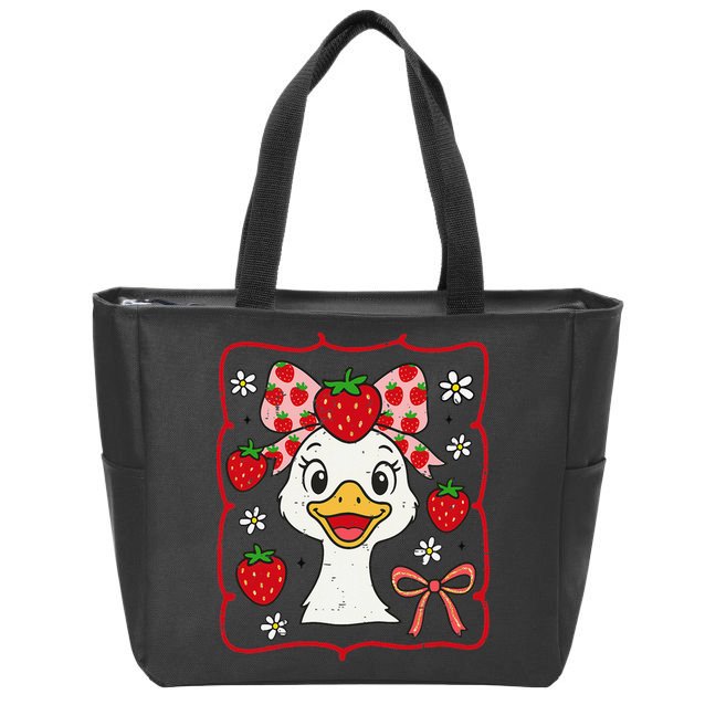 Coquette Bow Cute Strawberry Goose Lover Girly Summer Vibes Zip Tote Bag